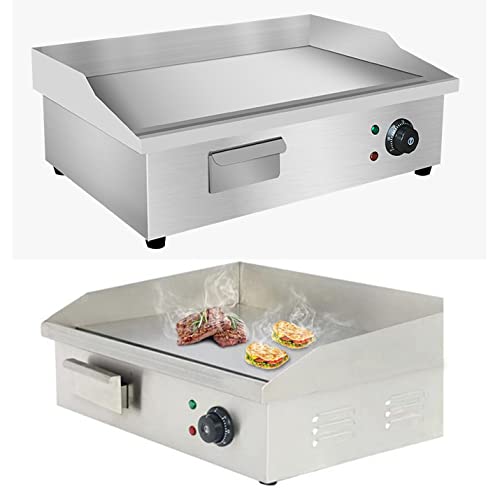22'' Non-Stick Electric Countertop Flat Griddle/ 110V/220V 3000W Stainless Steel Commercial Teppanyaki Grill, Adjustable Temperature Control 122°F-572°F