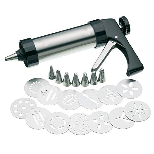 Stainless Steel Biscuit-Pres- Cookie-Gun Set with 13 Discs and 8 Icing Tips for Cake Decoration