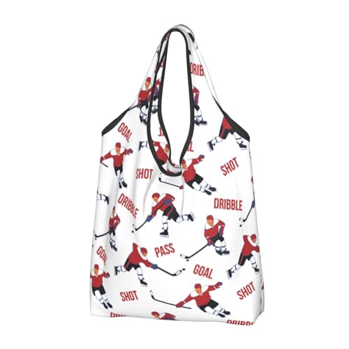 Sac d'épicerie réutilisable blanc joueur de hockey sur glace VOSERY cabas de courses noir