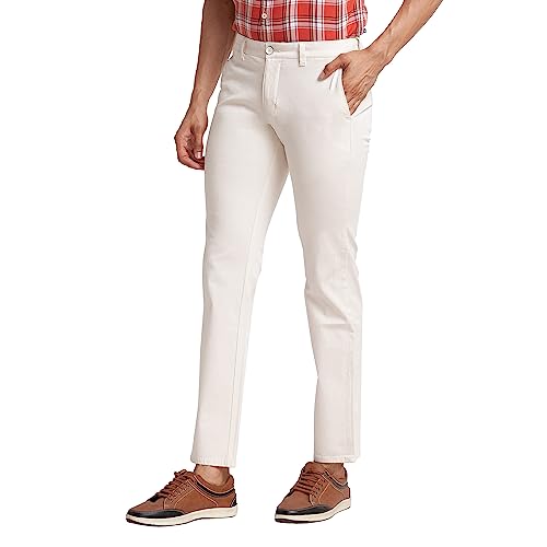 Image of Parx Men's Cotton Blend Solid Pattern Low Rise Tapered Fit Flat Front Casual Trouser