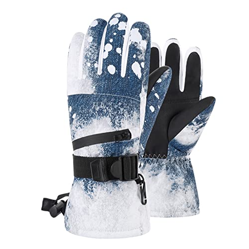 Gants de ski en cuir PU bleu denim S : confort thermique élégant