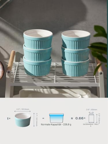DOWAN Creme Brulee Schälchen, Souffle Förmchen Backofenfest, 6er, 235 ml – Ansicht 2