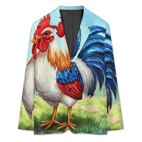 Watercolor Rooster Mens Suit Jacket Lapel Blazers V Neck Button Business Coat Tuxedo for Wedding Party3