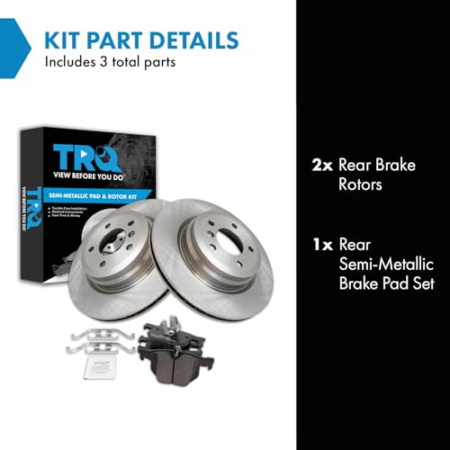Image of TRQ Rear Brake Pad and Rotor Set Semi Metallic Compatible with 2006 BMW 330i 330xi 2007-2008 335i 335xi 2009-2011 335d 335i 335i xDrive 2011-2013 335is 2013-2015 X1