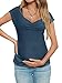 Tankaneo Womens V Neck Maternity Tops Cap Sleeve Fitted Breastfeeding T Shirts Summer Pleated Pregnancy Clothes Navy