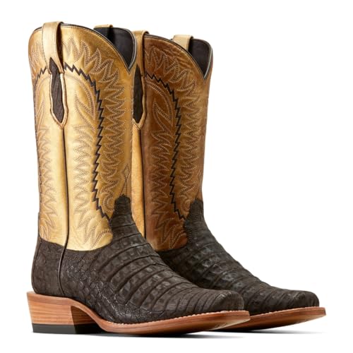 ARIAT Brushed Chocolate Caiman Belly/Washed Gold Futurity Finalist Men's Cowboy Boots 10050982, Brown, 12EE2