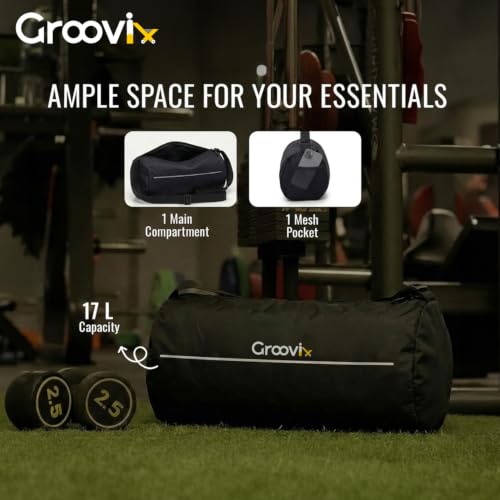 Image of Groovix Gym Bag for Women & Men, 17L Duffle Bag for Gym, Yoga, Cricket & Sports, Duffle Bags for Men, Gym Duffle Bags, Travel Bag, Branded Gym Bag