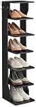 VASAGLE 7-Tier Vertical Shoe Rack, Narrow Shoe Storage Organizer with Hooks, Slim Corner Tower Shelf, Space-Saving for Entryway and Bedroom, Black ULBS200T16 | Shoe Storage Rack