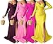 A ADILACA Women's Off Shoulder High Split Long Formal Party Maxi Dress Evening Gown, Womens Satin Dress Long Sleeve Bodycon Evening Gown, Off Shoulder Dresses for Women (Hot Pink, L)
