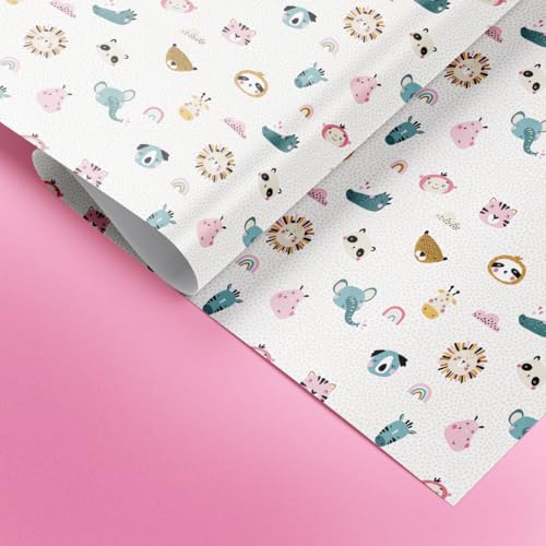 Image of QIPS | NUKKAD Printed Gift Wrapping Paper - Pack of 10 Sheets (19 inch x 29 inch) | Glossy Finish, 80 GSM Acid-Free Paper | Ideal for Birthdays, Baby Showers & Festivals (Cute Cartoon Prints)