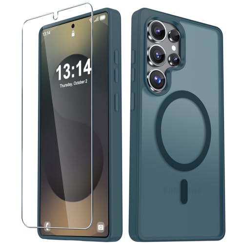 Image of YENAPOON for Samsung Galaxy S25 Ultra Case, Matte Magnetic Phone Cover [with 1 Screen Protector] [Support for MagSafe] [Shockproof Military Grade Protection] Translucent Frosted Back, Lavender Gray