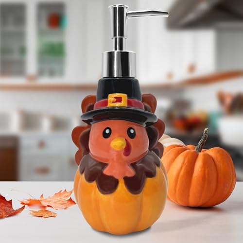 Thanksgiving Turkey Soap Dispenser Thanksgiving Turkey Bathroom Decor Ceramic Soap Dispenser for Kitchen Countertop Thanks Bathroom Decorations Refillable Hand Soap Dispenser with Pump Kitchen Decor