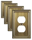 ZILLSEA Metal Wall Plates, Switch Plates and Outlet Covers, Decorative Pearl Design (1 Duplex 4PK, Antique Brass, Midsize)