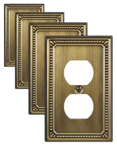 ZILLSEA Metal Wall Plates Switch Plates and Outlet Covers Decorative Pearl Design (1 Duplex 4PK Antique Brass Midsize)
