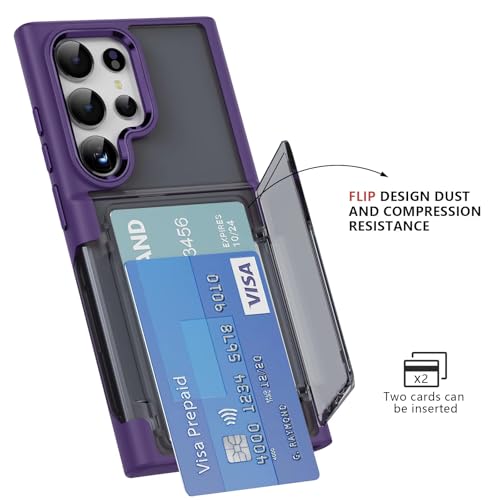 Image of KARWAN Shockproof Translucent Cardholder Back Case Cover Compatible with Samsung Galaxy S25 Ultra Hybrid with Strong Minimalist Design (Purple)