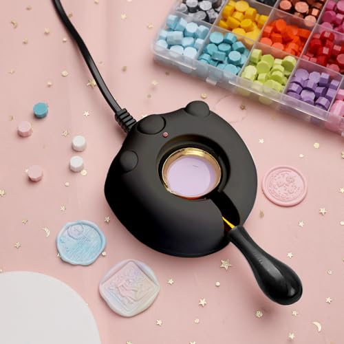 Electric Wax Seal Warmer, Black Wax Seal Kit with Spoon and Tweezers Great Tool for DIY Wax Seals, Wax Seal Stamp and Melting Wax Seal Sticks Sealing Wax Beads (Black)