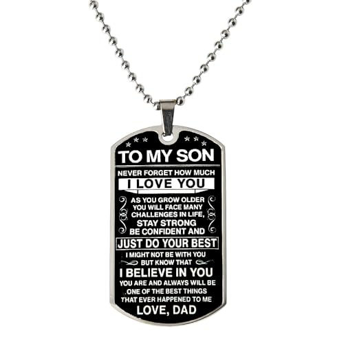 To My Son Necklace from Dad Sons Inspirational Dog Tag Necklace Gifts for Men Boys Birthday Graduation Gifts for Teen Boys Sons I Love You Gift from Dad Father and Son Resin Military Necklaces