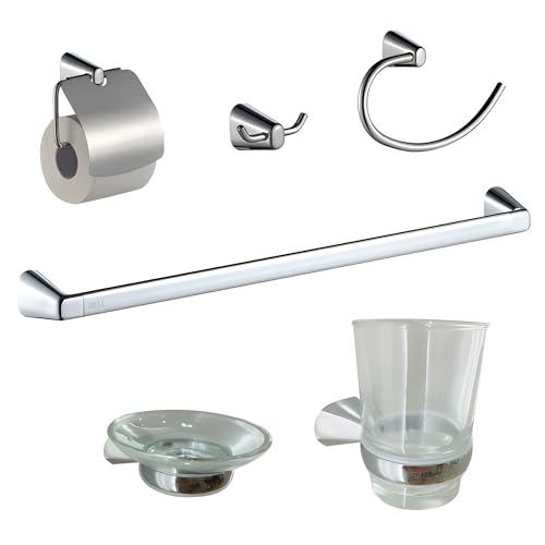 Image of IBELL Zinc & Stainless Steel Set of 6-Pcs /Bathroom Hardware Set (Towel Bar /Soap Holder /Toothbrush Holder with Tumbler /Toilet Paper Holder /Hook /Towel Ring)