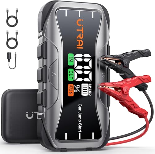 UTRAI 8000A Portable Jump Starter for Car, 12V Battery Jumper 27000mAh Jump Box for All Gas and 12L Diesel Engines, 65W Fast Charging Type-C Jump Pack, 2 USB Output, DC Output, 600LM LED Flashlight