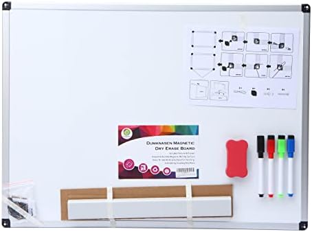 DumanAsen Magnetic Dry Erase White Board, Double Sided Magnetic Whiteboard, Thin Silver Aluminum Frame, with 4 Fine Point Marker &1 Eraser (57cm x 42cm)