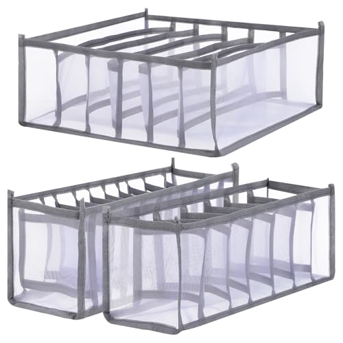 MOTHNUR 3個 透明グレー点下着引き出し仕切り折りたたみ可能衣類収納ボックス多機能仕切り付き大容量下着収納ケースクローゼット用