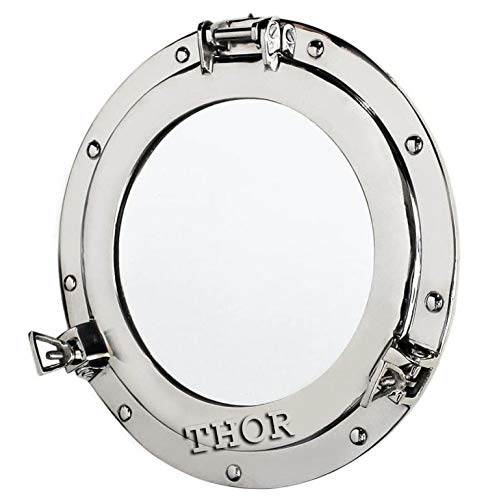 THOR INSTRUMENTS Porthole Mirror Large Silver Metal Nautical Wall Mirror Bathroom Home Decor 16" Rustic Vintage Home Decor Gifts - Image 2