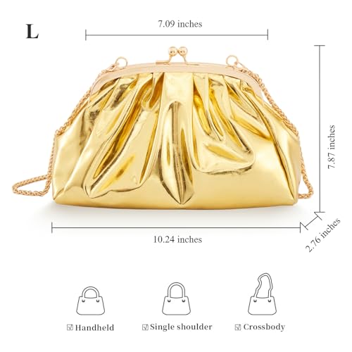 Image of BRYCTSISEN Pleated Evening Vegan Leather Clutch Handbag Purse Metallic PU Cloud Shoulder Bag for Women Evening Purse Handbag