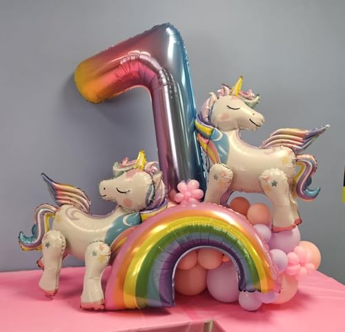 Image of 40 Inch Rainbow Gradient 7 Balloon for 7th Birthday Decorations