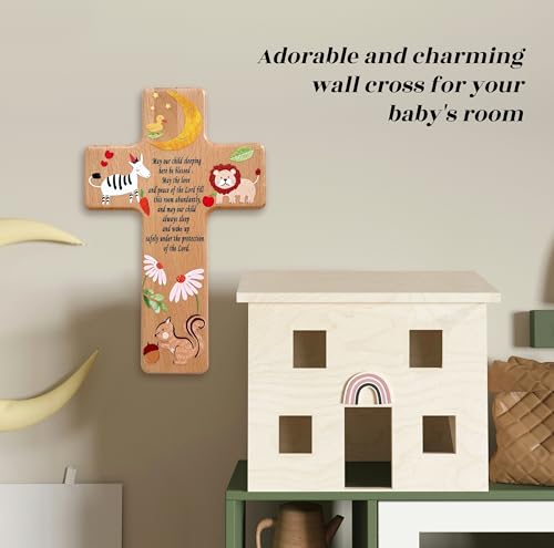 Image of Oraaham Baby Wall Cross-Decorative Wood Cross & angel Child room Wall Hanging for Nursery Perfect Keepsake Baptism, Christening Gift for Boys&Girls