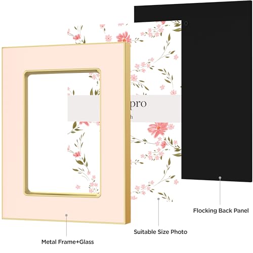 Image of eletecpro 2.5x3.5 Enamel Picture Frame Set of 2 with Real Glass Cover, Photo Frame with Gold Metal Edge, Horizontal and Vertical Display Pictures 2.5 by 3.5 for Tabletop and Wall Decor, Pink
