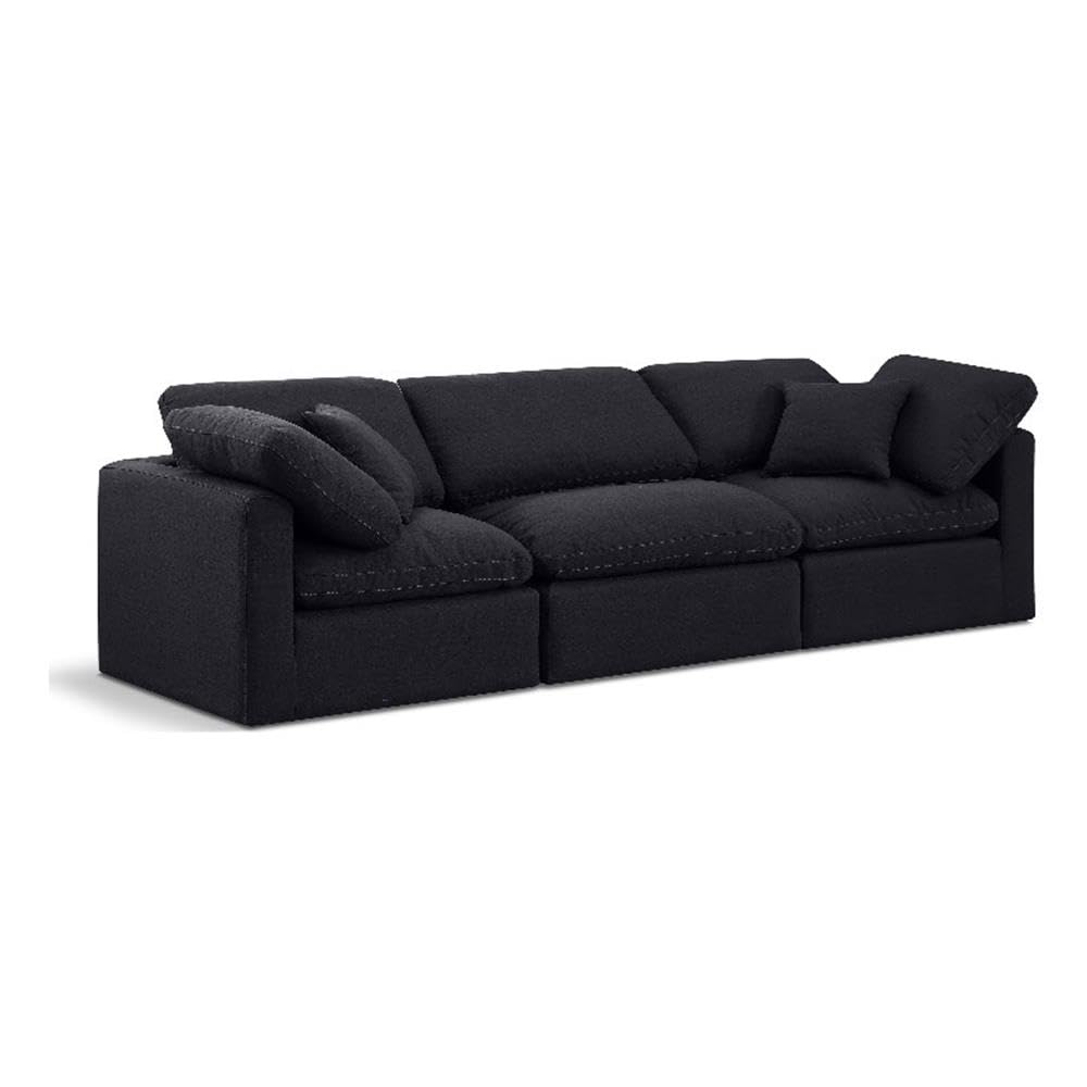 Meridian Furniture 141Black-S105 Indulge Collection Modern | Contemporary Modular Sofa with Rich Black Linen Textured Fabric, Down Feather Cushions, Modular, 105" W x 35" D x 32" H, Black
