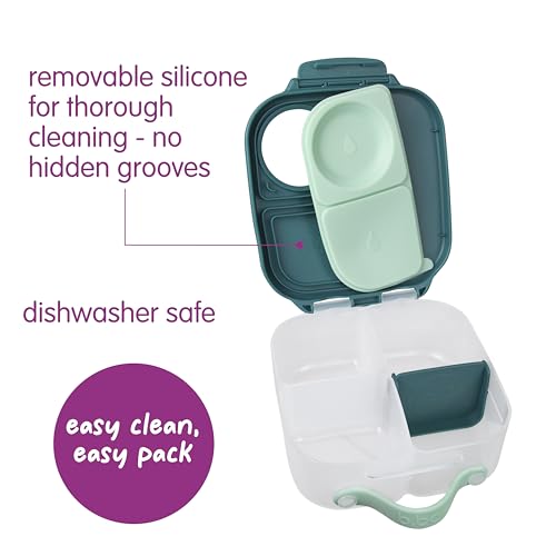 Image of b.box Mini Lunch Box Kids | 4.25 Cup Leak Proof Bento Box for Kids Ages 3+ | 3 Compartment Snack Containers, School Lunch Container, Dishwasher Safe, BPA-Free, PFAS-Free - Emerald Forest