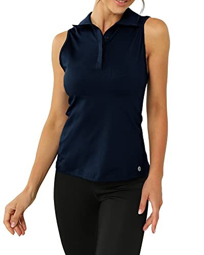 Aurgelmir Womens Sleeveless Athletic Golf Polo T Shirt Button Up Tennis Running Outdoor Tank Top Navy Blue #TOP1