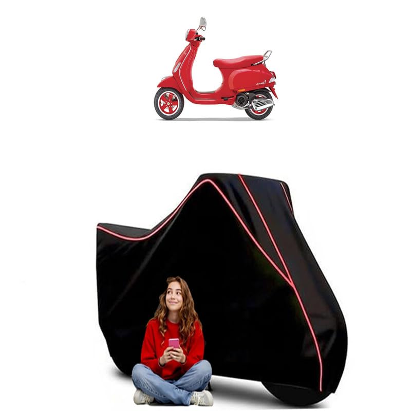 Image of RED 125 BS6 Scooty Bike Cover Water Resistant Outdoor Use Universal Fit Scooters Motorcycles Heavy Duty UV Protection Dust Rain Scratch Resistant Elastic Bottom Black Blue Piping