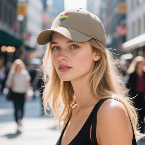 Image of LGBT Pride Baseball Hat, Embroidered Rainbow Heart Hat, Adjustable Gay Lesbian Love Cap for Men Women