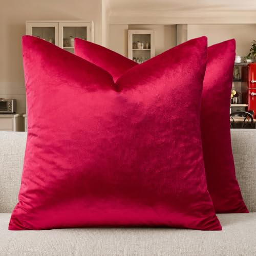 Image of GIGIZAZA Decorative Throw Pillow Covers 16x16,Red Square Couch Pillow Covers,Velvet Sofa Boho Cushion Pillows