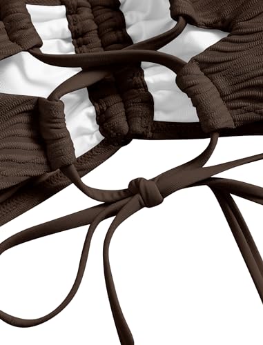 ZAFUL Women's Halter Bandeau Bikini Beaded Tie Back String Bikini Set Push Up Two Piece Swimsuit Bathing Suits4