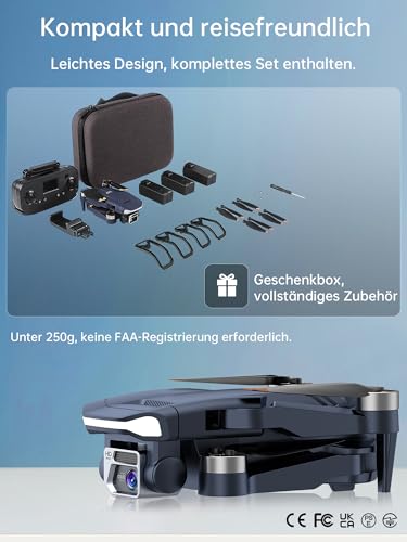 800 Meter Langstrecken-Überlebens-Bürstenloser Motor Drohne mit 84-minütiger Super-Langzeit-Flugzeit, 4K HD-Kamera-Drohne, CHUBORY A77 WiFi Quadrokopter, Autofolgen, Automatische Schwebung (3 Akkus)