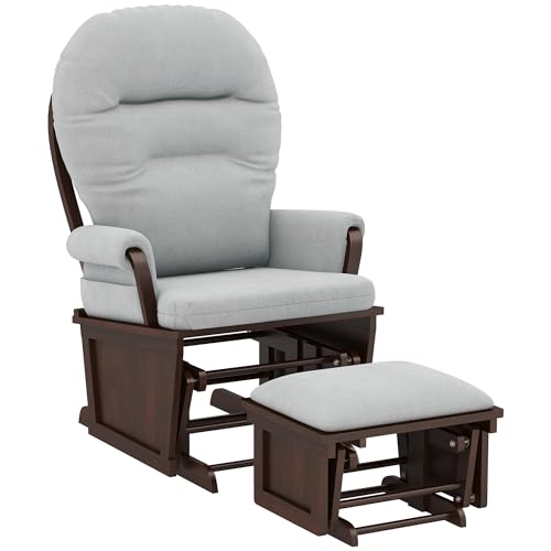 Nursery Glider Rocking Chair with Ottoman Thick Padded Cushion Seating and Wood Base Light Gray wenjingqiUS W2225P217948
