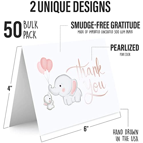 Baby Shower Thank You Cards With Envelopes For Girl. 50 Elephant Pink Thank You Cards Baby Shower With Envelopes For Baby Thank You Notes - Blank Inside Baby Shower Card Pack With Sealing Stickers… #TOP2