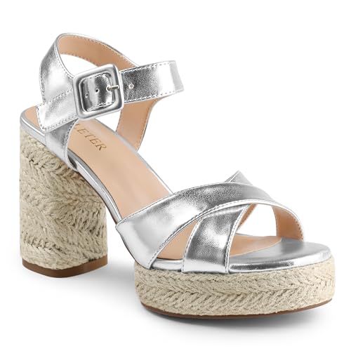 COLETER Women's Platform Chunky Heels Ankle Strap Espadrille Block Heeled