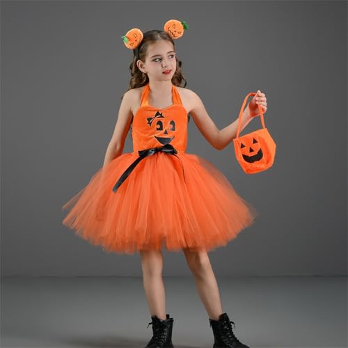 Toddler Girls Halloween Pumpkin Tutus Tulle Dress Performance Bag Headband Set Outfit Photo Shoot Dresses Fall Clothes2