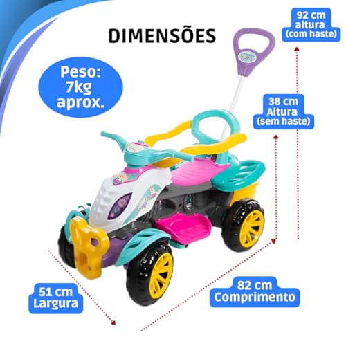 Carrinho de Passeio Infantil Quadriciclo com Pedais e Haste, Rosa