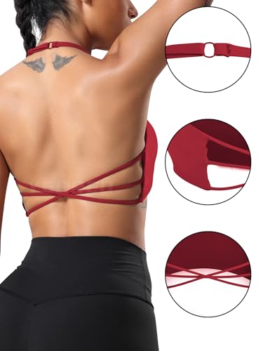 Image of YEOREO Women's Sports Bra Halter Workout Sports Bra Strappy Criss Cross Back Bra Removable Padded Yoga Crop Top
