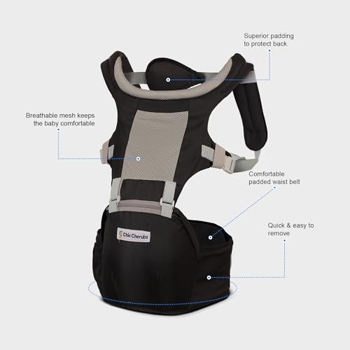 Image of Baby Carrier with Hip Seat, Ergonomic 4 in 1 Carrier Positions, Newborn to Toddler Adjustable Baby Carrier for 4-36 Months, Comfortable Padded Straps, Supports Up to 15 kg (Black)