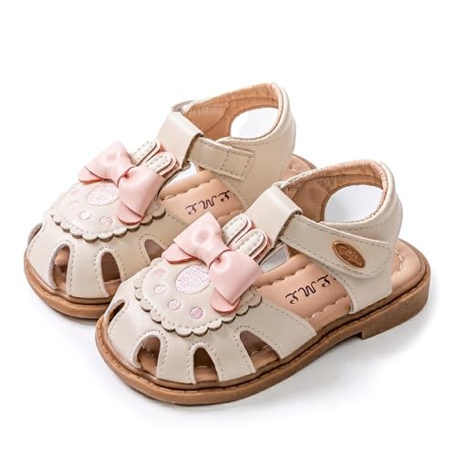 Süße Lauflernschuhe Mädchen Sommer Geschlossene Zehen Sandalen Kleinkind Sommerschuhe Klettverschluss Rutschfeste Strand Wasser Schuhe mit Niedlichem Häschen & Karotten Motiv (26 F5801-Beige)