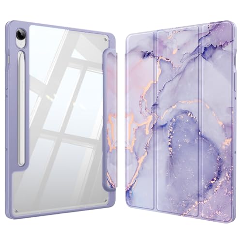 Fintie Hybrid Slim Case for Samsung Galaxy Tab S10 Lite/ S10 FE/ S9 FE 10.9 Inch/Tab S9 11 Inch with S Pen Holder, Shockproof Cover with Clear Transparent Back Shell, Auto Wake/Sleep, Lilac Marble