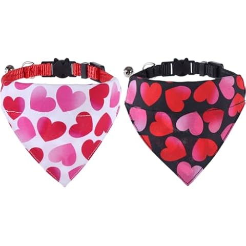 KZHAREEN Valentine's Day Cat Collars Breakaway with Bandana Bell Pet Kitten Collar Adjustable Small Dog Puppies Girl Boy Cover