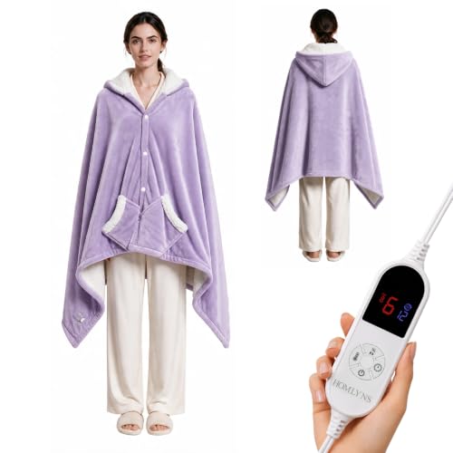 HOMLYNS Wearable Heated Blanket Wrap with Hood, 40 x 70 in, Purple - image 1