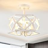 ZSDHXi Antique White Semi Flush Mount Ceiling Light, Modern Foyer Lighting Fixture, 4-Light Metal Ceiling Lamp, Small Farmhouse Chandelier for Hallway Entryway Porch Bedroom Kitchen
